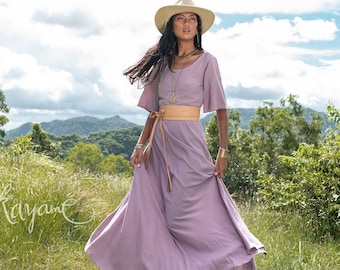 Lavender Boho Dress: Organic Linen Maxi Dress