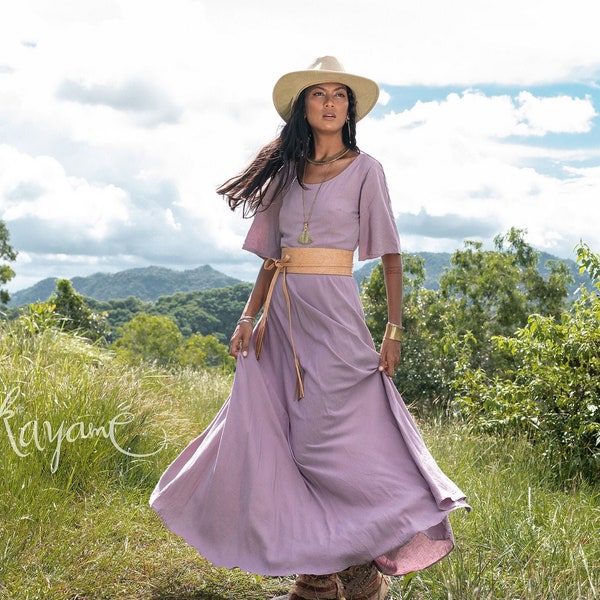 BOHO DRESS ꧁Kayame꧂ Lavender dress • Romantic purple dress • Organic cotton dress • Purple wedding dress • Maxi linen dress • Fairy dress