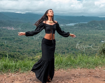 Conjunto de falda de lino orgánico: top corto Boho Goddess y falda larga