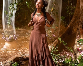 VESTIDO BOHO ꧁Kayame꧂ Vestido de diosa • Vestido cruzado de lino • Vestido de bruja • Vestido de maternidad • Vestido maxi bohemio • Vestido bohemio de lino Vestido gitano