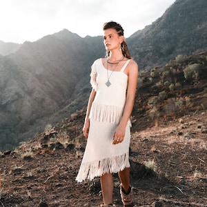 Bohemian short wedding dress • Fringe wedding dress •  White goddess boho dress • Beach mini wedding dress • Boho dress ꧁Kayame꧂