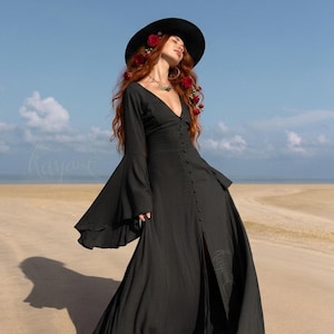 Long Black Bell Sleeve Maxi Dress