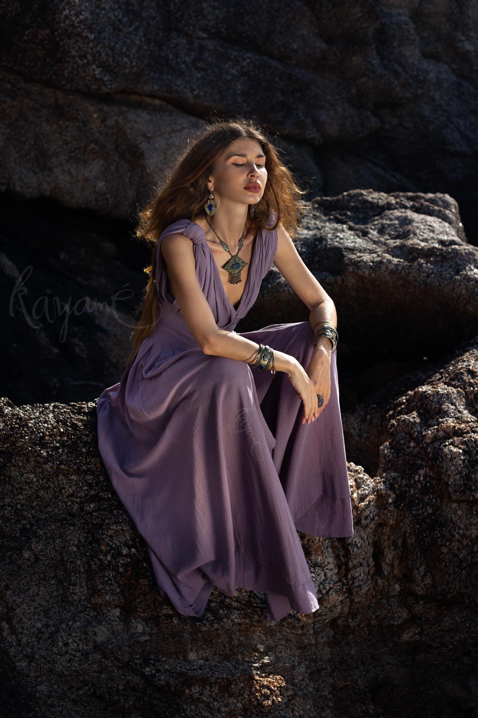 open lace back dress Ozias Halter Semi Sheer Knit Maxi Dress / Deep Purple | Meshki main image 1