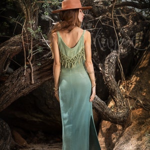 Organic Ombre Fringe Dress • Botanical Dye, Open Back, Sage Goddess Style image 7
