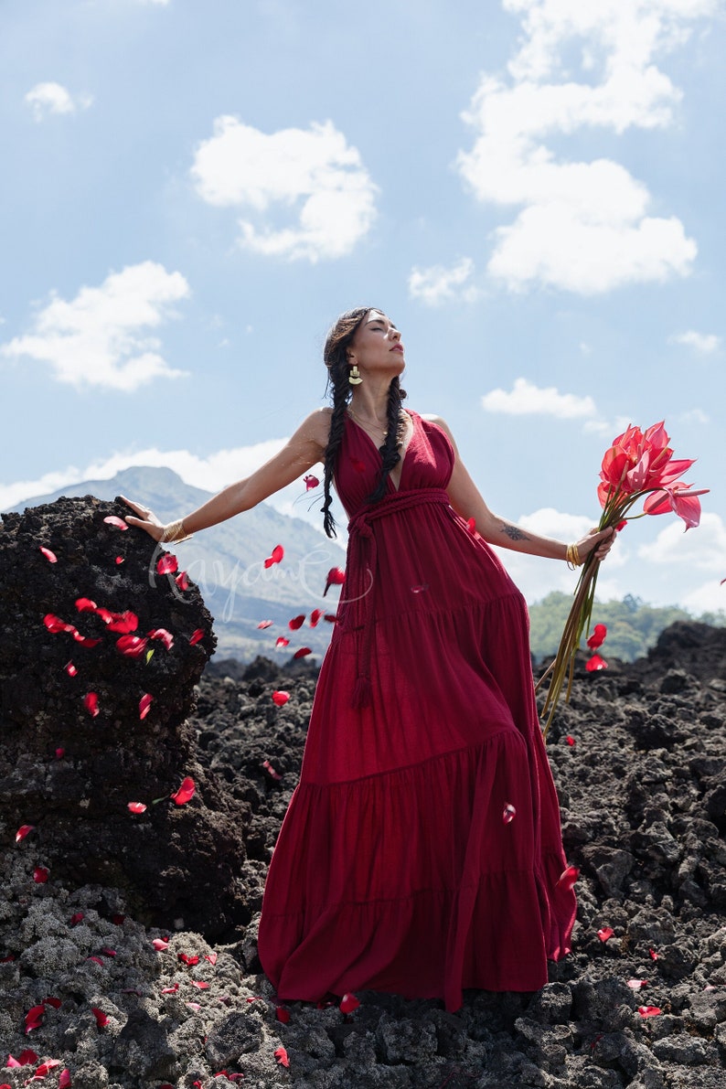 RED GODDESS DRESS ꧁kayame꧂ Greek Goddess Dress • Boho Wedding Dress ...