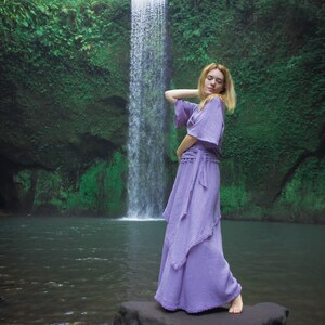 SET: SKIRT + TOP ꧁Kayame꧂ Gypsystyle clothing • Elven clothing • Fairy dress • Organic cotton fringe wrap skirt • Kimono fairy top