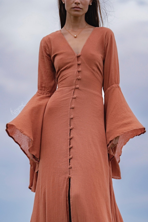 burnt orange button down dress Button Front Stitch Dress - Burnt Orange