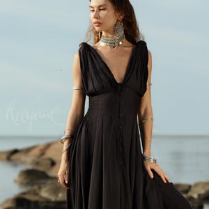 BLACK GODDESS DRESS ꧁Kayame꧂ Black wedding dress • Priestess dress • Boho maxi dress • Greek goddess dress • Witch dress • Victorian dress