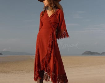 ROTES BOHO KLEID ꧁Kayame꧂ Boho Kleid • Boho Maxi Kleid • Rotes Göttinen Kleid • Boho Kleid • Western Kleid • Wickelkleid