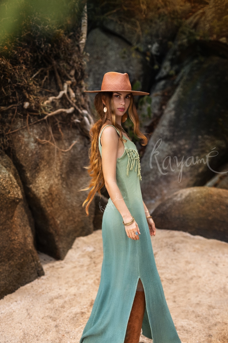 Organic Ombre Fringe Dress • Botanical Dye, Open Back, Sage Goddess Style image 8