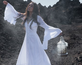 ELVEN DRESS ꧁Kayame꧂ White goddess dress • Fairy wedding dress • White boho dress • Priestess dress • Medieval dress • White maxi dress
