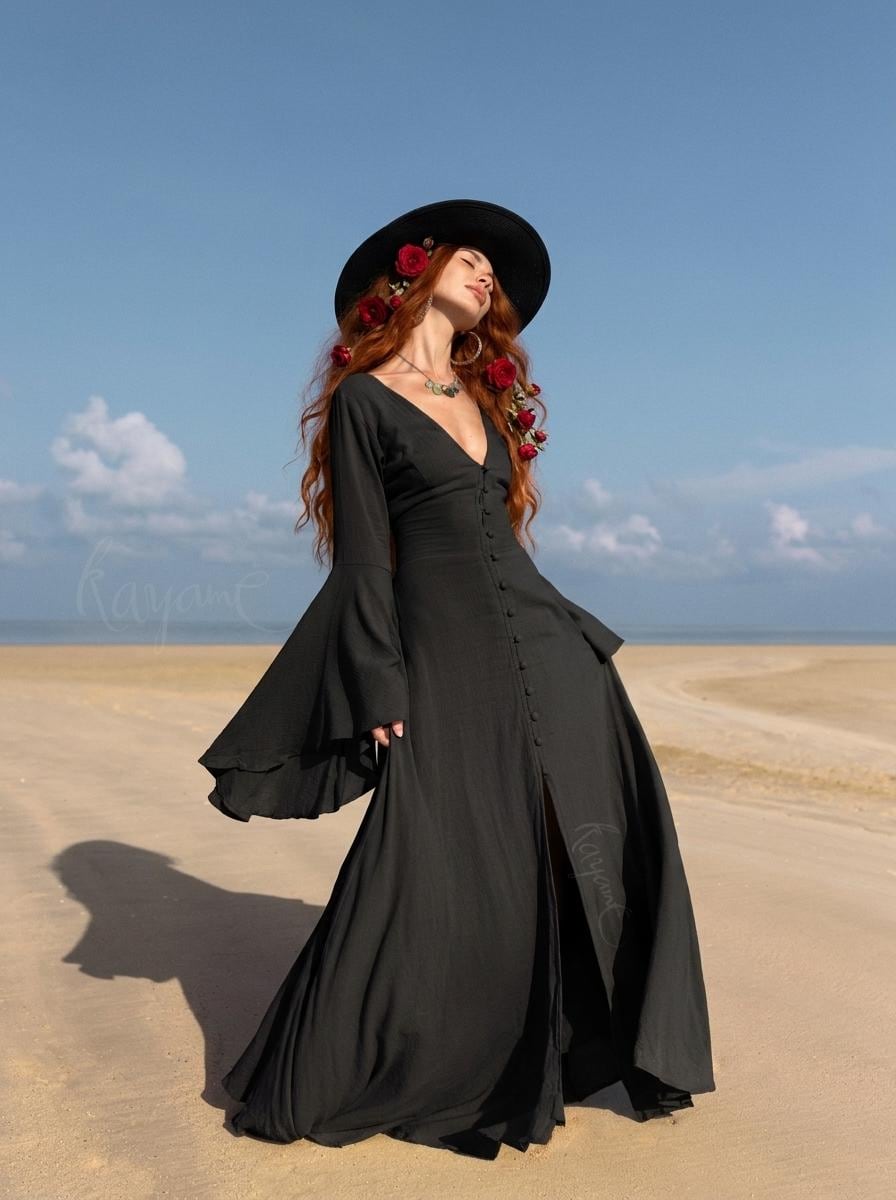 black boho dress long sleeve VERONIKA MAINE DRESS Black vm-flash-sale-dresses-jumpsuits line silhouette complements your Color:Hot Pink