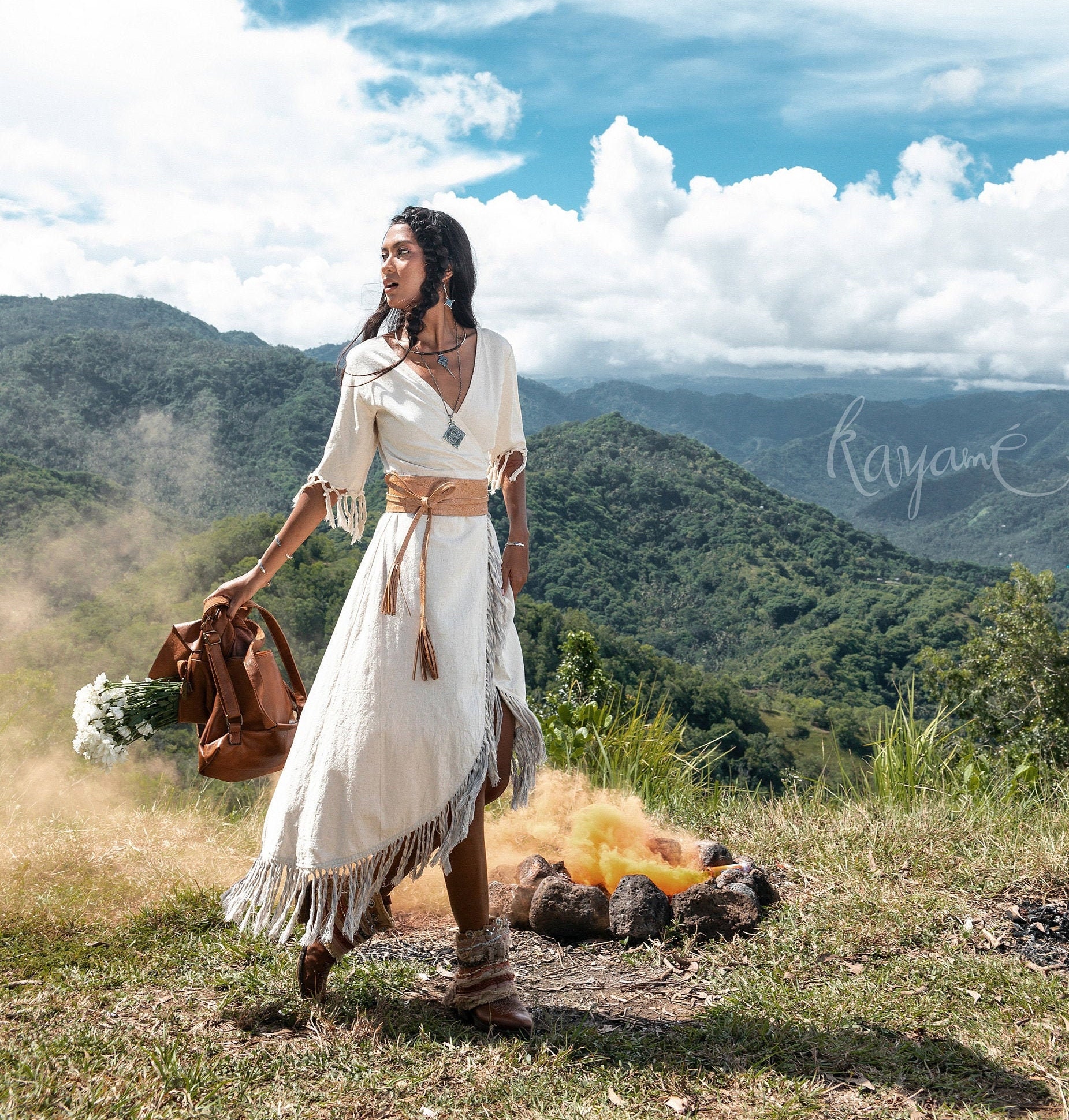 Hippie fashion white mini dress