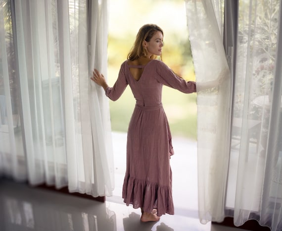 ORGANIC COTTON DRESS kayame Dusty Rose Dress Cotton Wrap Dress Goddess Dress Dusty Rose Bridesmaid Dress Maxi Wrap Dress Etsy Canada