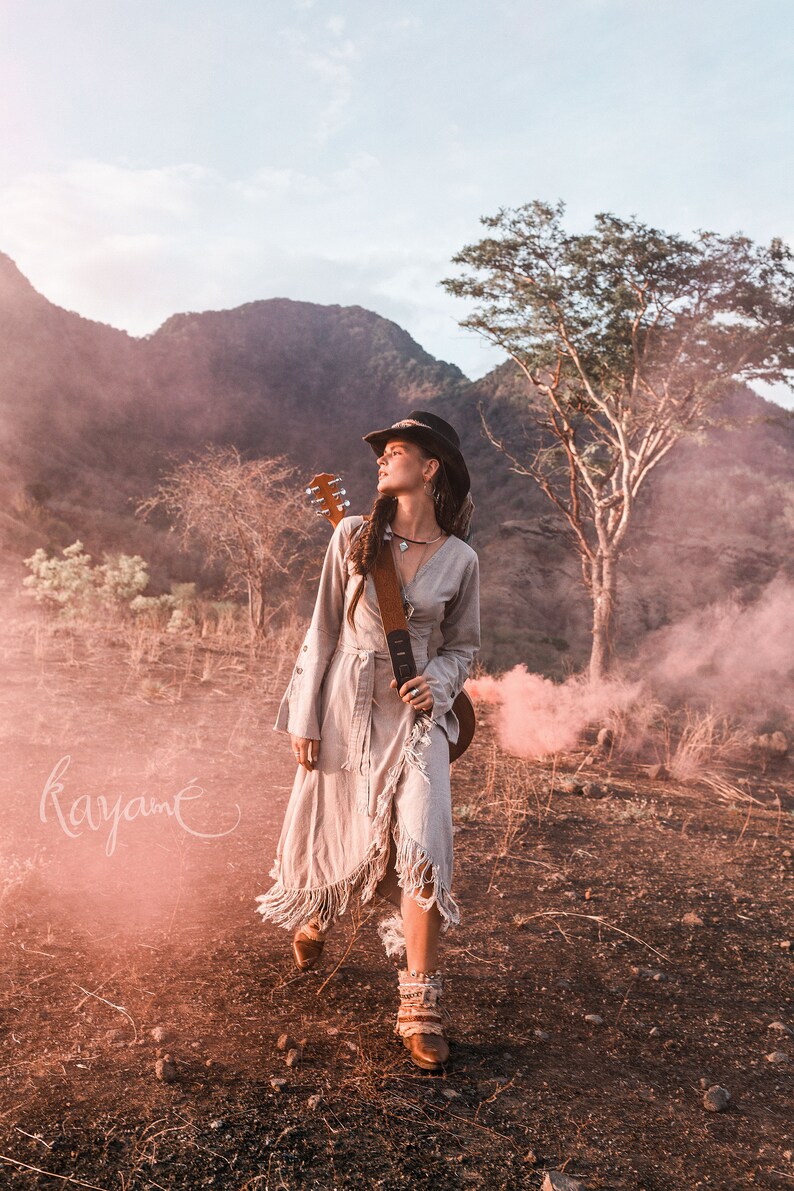 Boho maxi wrap dress \u2022 Bohemian gypsystyle organic dress \u2022 Hippie wrap boho dress \u2022 Goddess maxi sustainable dress \u2022 Prairie wrap boho dress