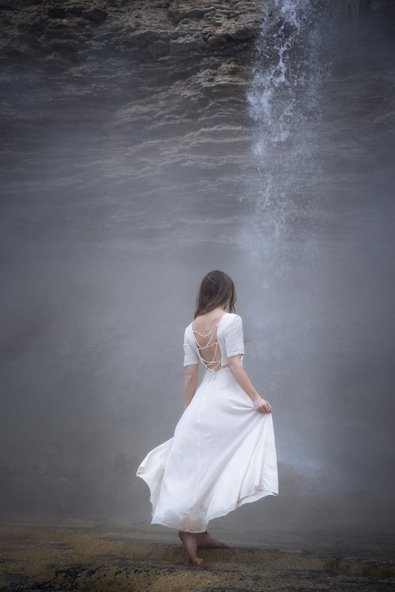 White Linen Dress: Elven Backless Summer Gown