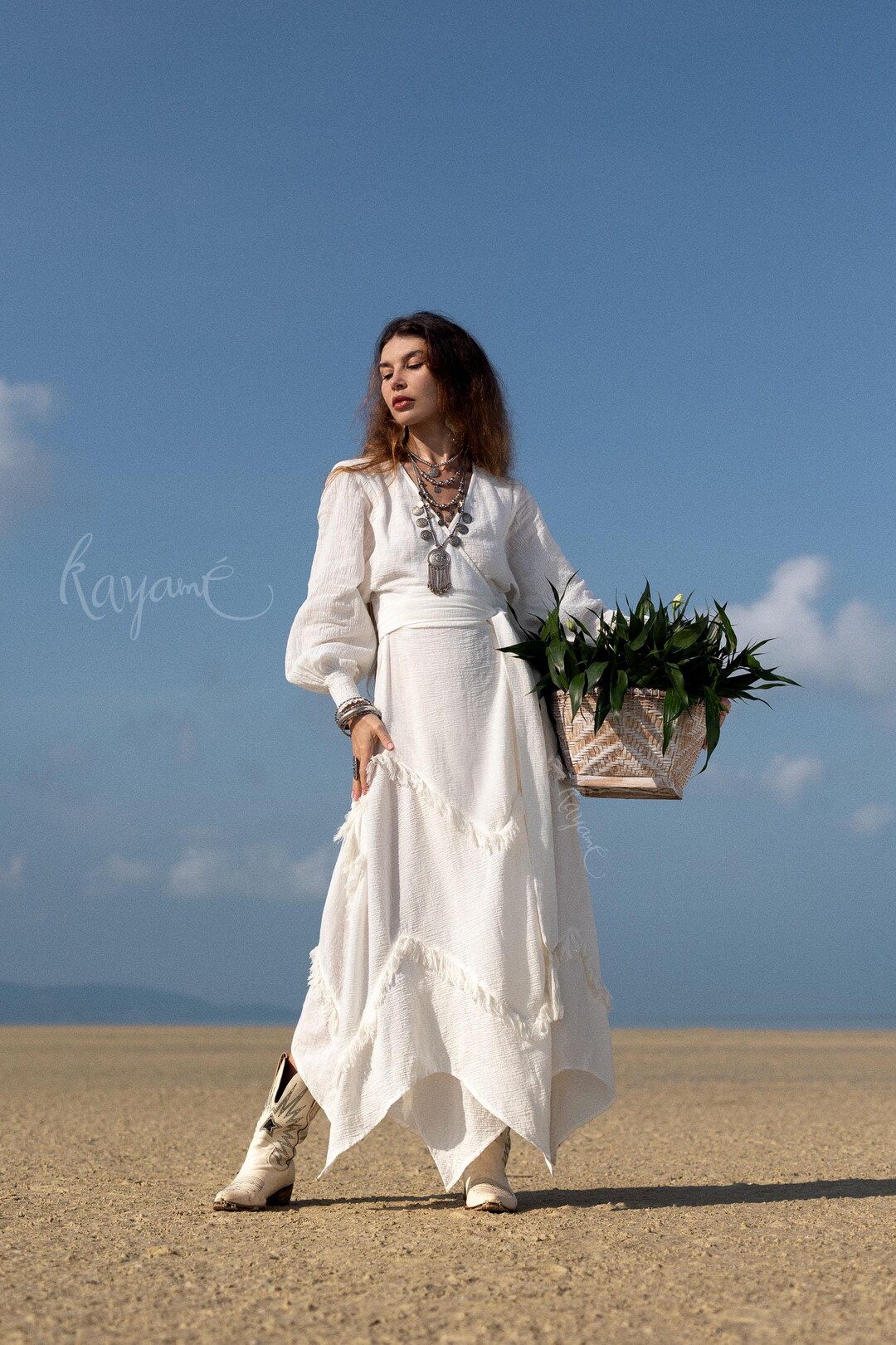 white linen boho dress ꧁kayame꧂ Linen Dress • Linen Wrap Dress • Linen Wedding Dress • White Goddess Dress • Linen Maxi Fringe Dress Black Flowy A Line FTR_category-group:dresses Effortless Elegance Feel like Color:emeral green