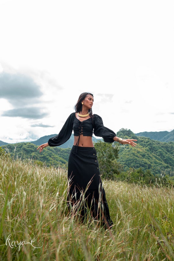 SET SKIRT TOP kayame Goddess Two Piece Skirt Set Goth Dress Black Organic Tribal Dress Goddess Boho Dress Bohemian Clothes Etsy Canada