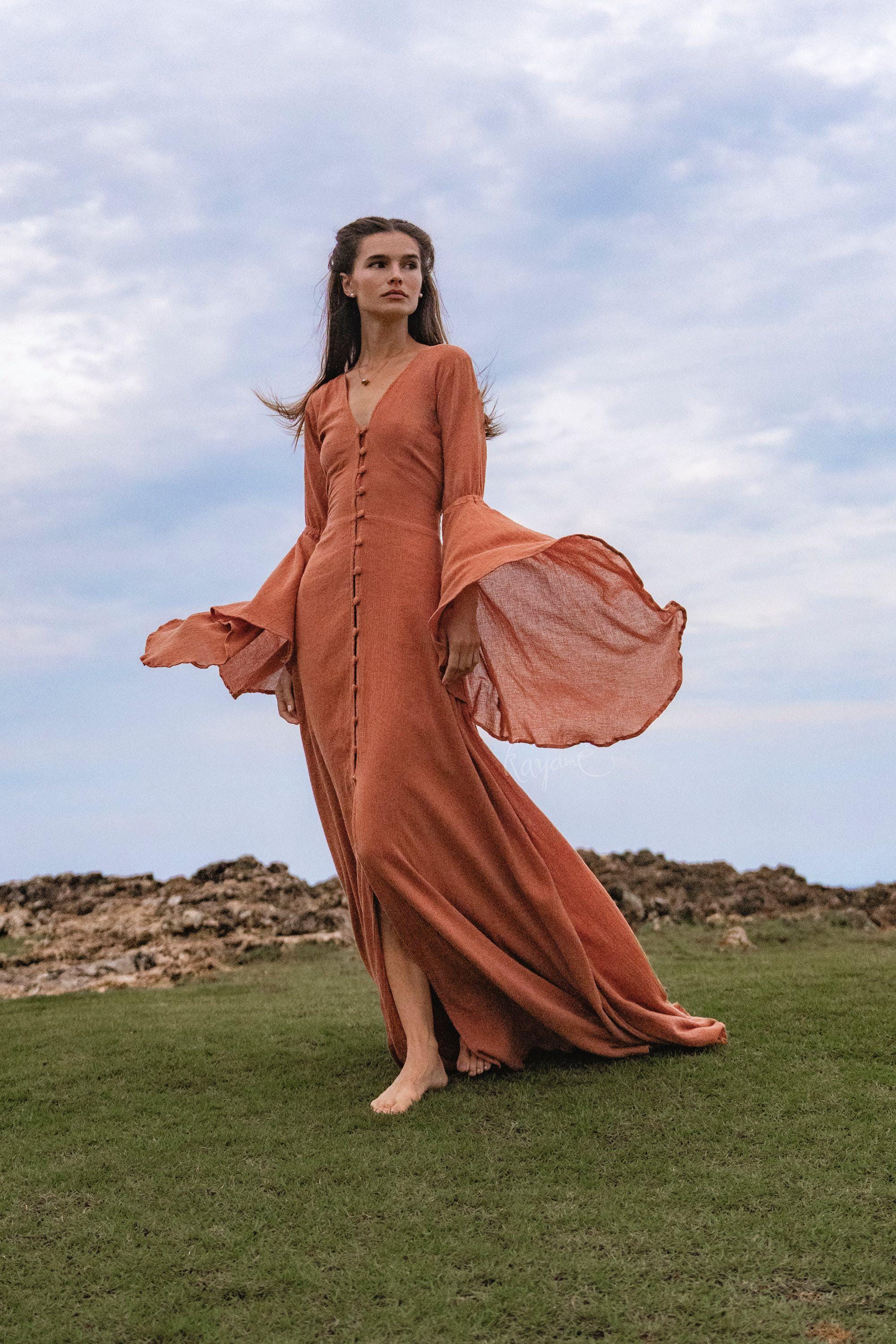 chinese dress ladies Kaida Slinky Maxi Dress with Hardware / Burnt Orange | Meshki