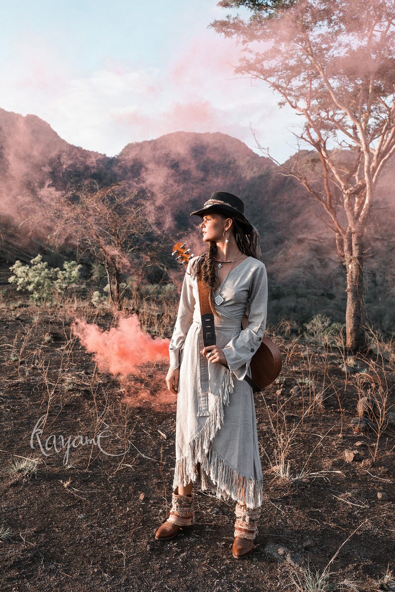 Boho maxi wrap dress \u2022 Bohemian gypsystyle organic dress \u2022 Hippie wrap boho dress \u2022 Goddess maxi sustainable dress \u2022 Prairie wrap boho dress