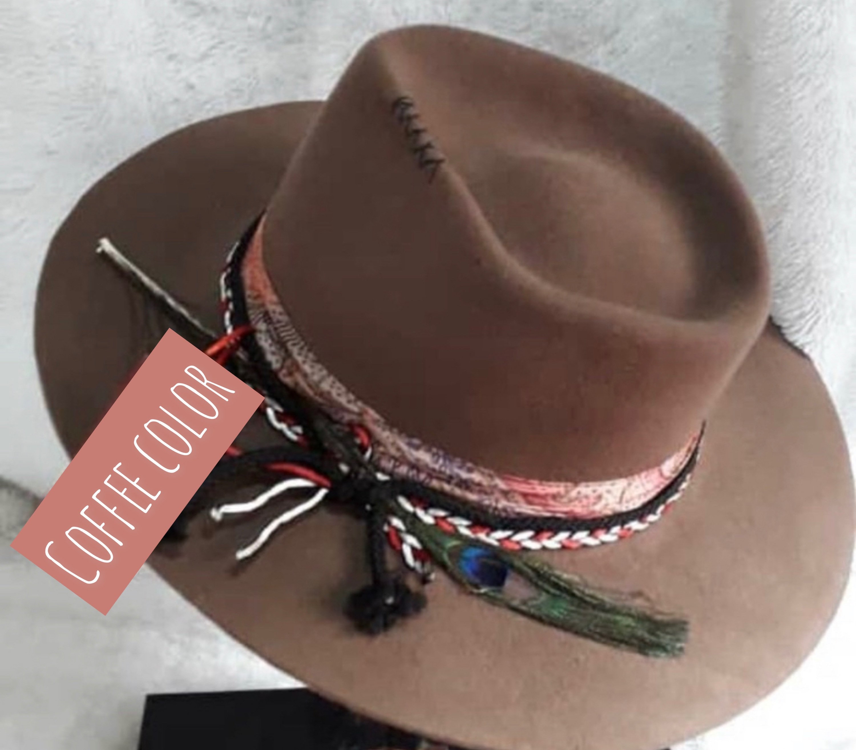 Cowboy Hat With Handmade Hatband Cowgirl Hat Cotton Hats Etsy