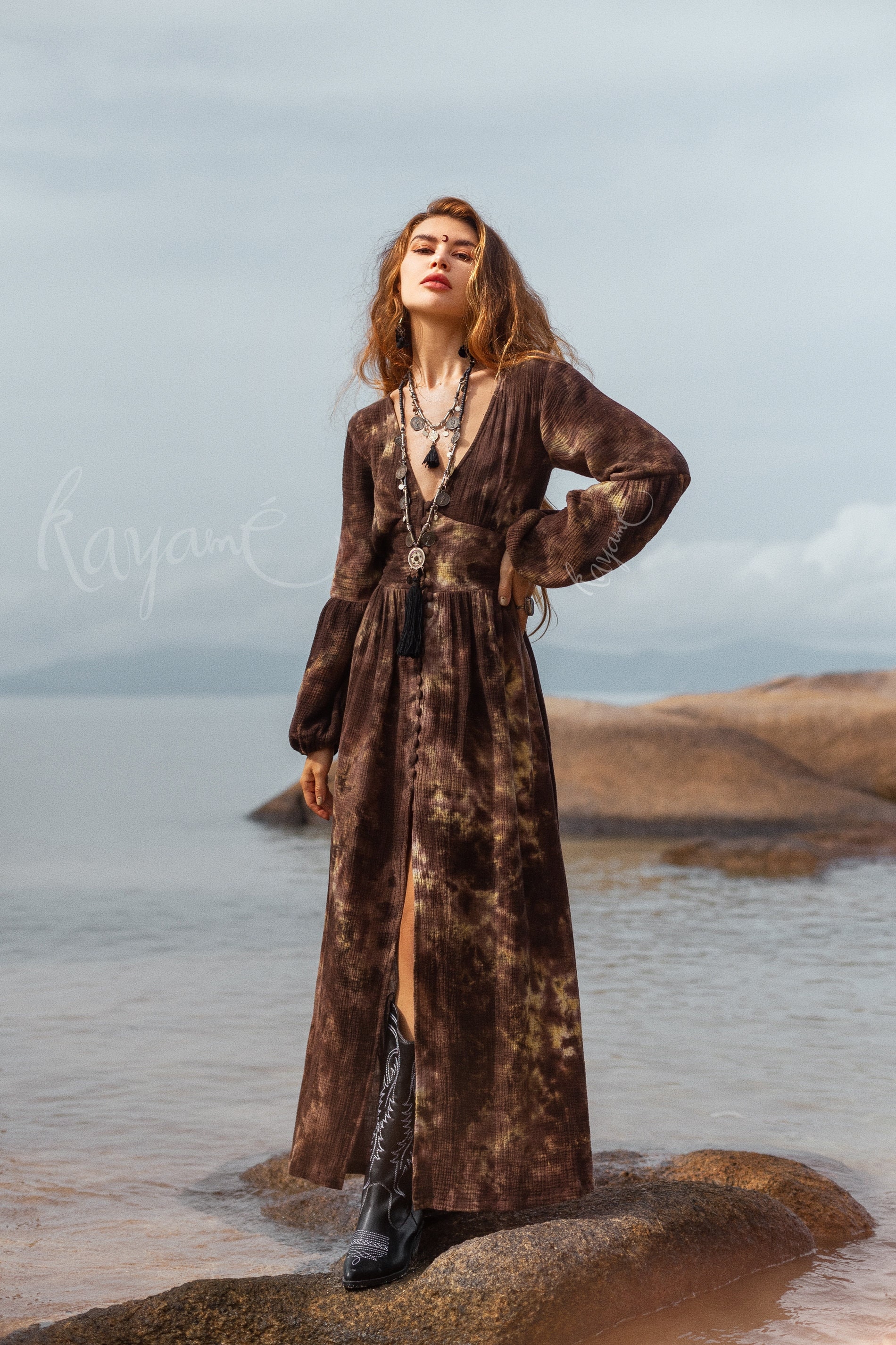 Boho Maxi Dress With Short Sleeves, 70's Style Maxi Dress, Goddess