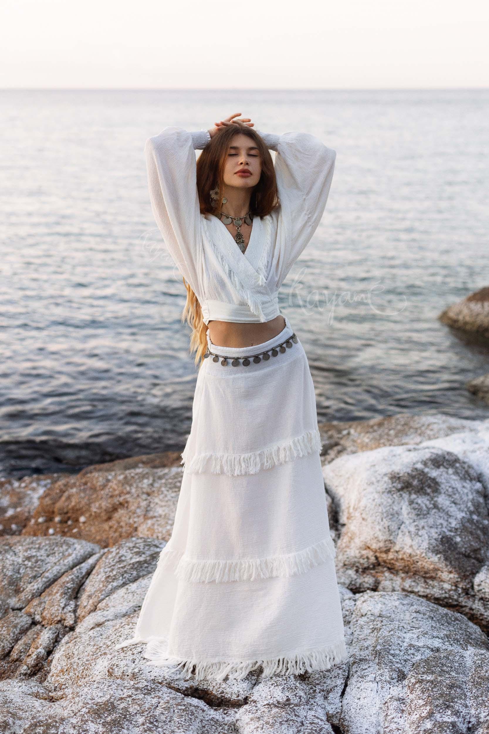 Jupe Vintage En Lin Blanc - Faite Main, Doublée - Taille S - Longueur Genou - Occasion Très Bon état