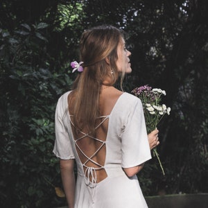 WEDDING DRESS ꧁Kayame꧂ Off-white linen dress • Bohemian wedding backless fairy dress • Elven fantasy dress Renaissance medieval dress