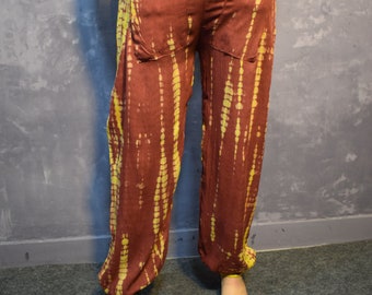 TIE DYE Pant,yoga ,Festival pants.beach Rayon ,All Seasons Pant .plus size Pant .Unisex Pant,women's Pant Brown And Yellow Color