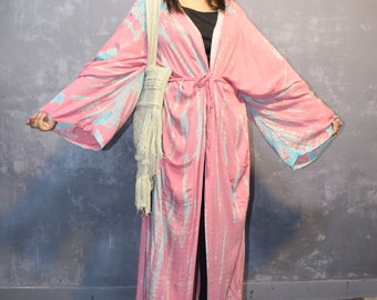 Oversized length Long Kimono, Robe, Summer,Unisex Kimono,Tall Women Vacations, Holiday Look Pink And Sky Blue Color Robes/Kimono Beach Wear