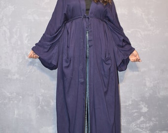 Bali Silky Kimono Robe / Japanese Dressing Gown / Navy Plus Size Bathrobe / Luxury Christmas Gift For Wife Girlfriend