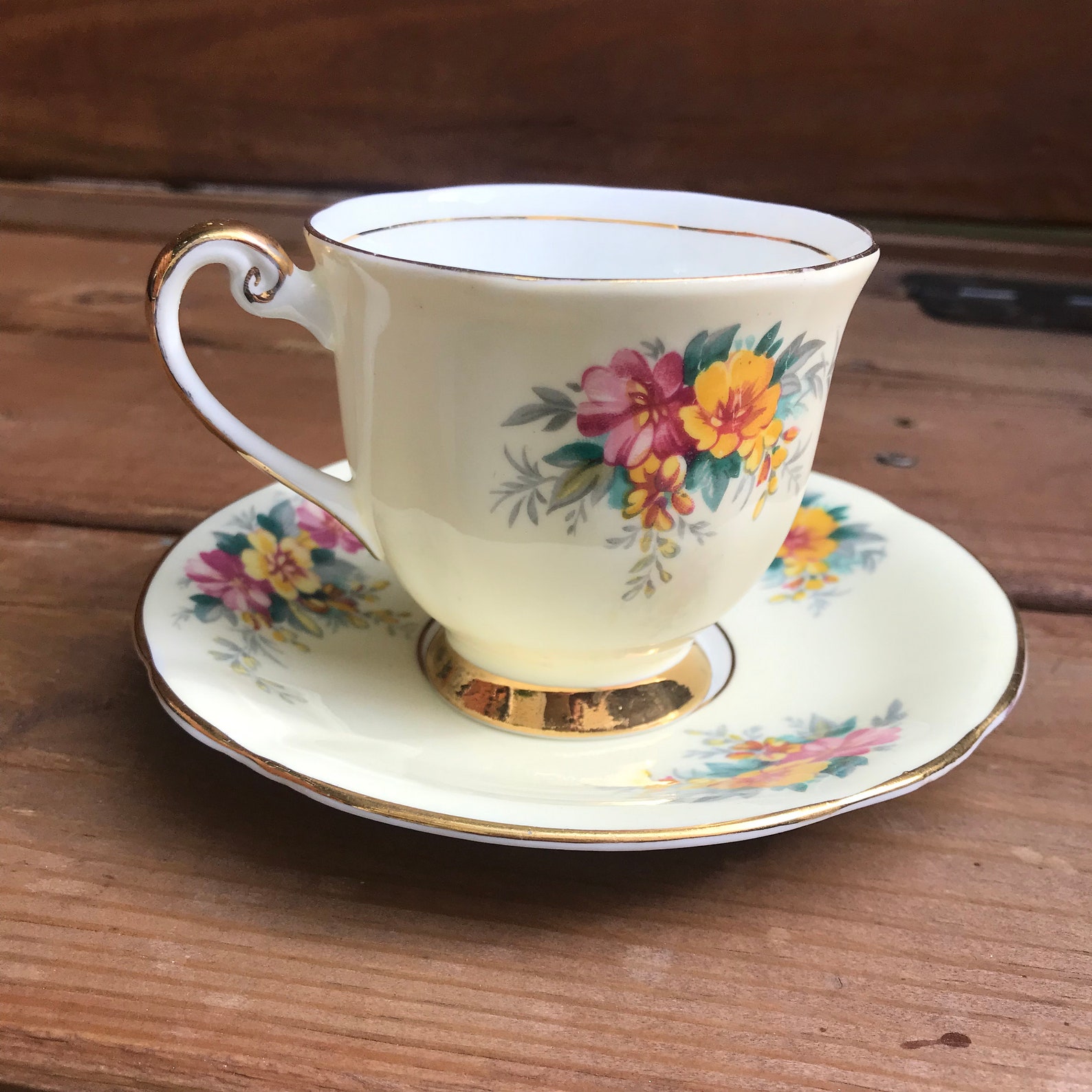 Royal Windsor Gold Footed Bone China Tea Cup and Saucer Etsy