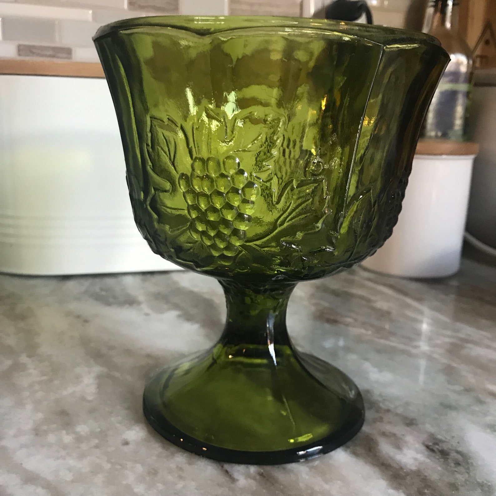 Green Glass Footed Bowl Depression Glass Indiana Glass Etsy