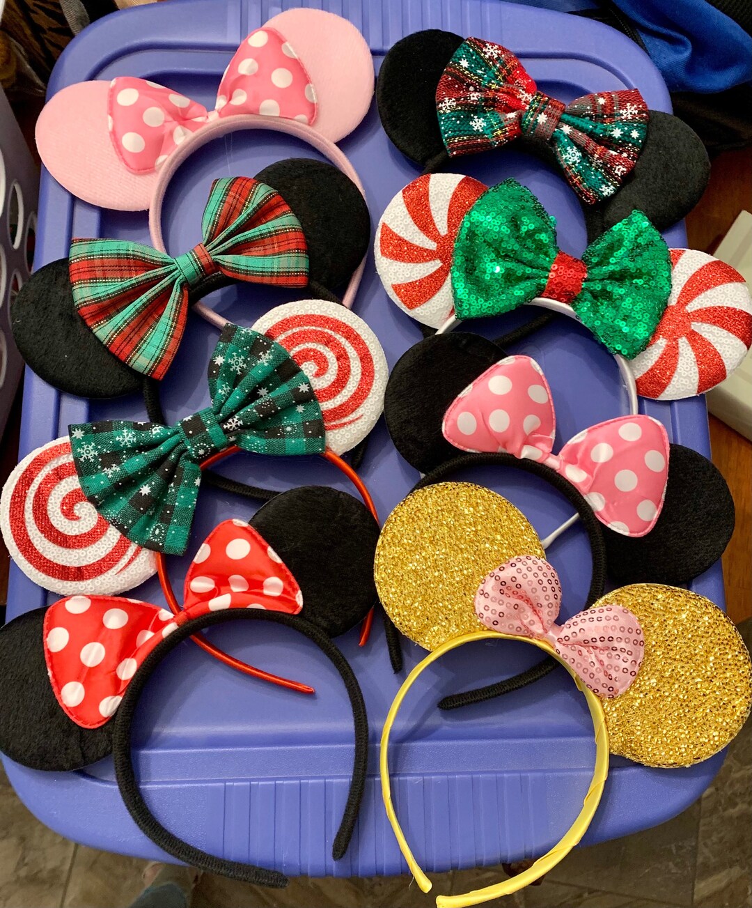 Christmas Minnie Ears, Peppermint Candy Ear Headband, Mickey Ears