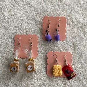 Cute Earrings, Shin Ramen Earrings, Shin Ramyun, Korean Ramen Earrings, Bubble Tea Earrings, Kawaii Bread Earrings