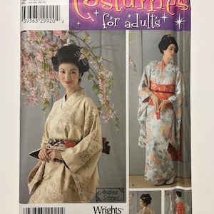May include: Simplicity sewing pattern 4080 for adult costumes, featuring illustrations of a kimono-style garment in beige and floral patterns. The package includes size HH 6, 8, 10, 12 and displays two variations of the outfit with an obi sash.