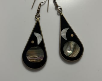 Alpaca silver abalone and mother of pearl inlay vintage earrings