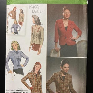 Simplicity 4081 Sewing Pattern 1940s Retro Lined Jacket K5 Sizes 8-16 Uncut Factory Folded Cup Sizes