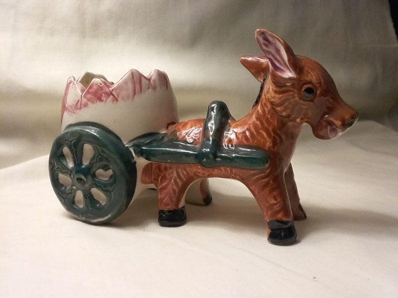 Adorable mid century donkey and cart planter