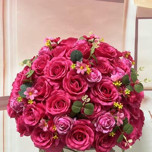 Hot Pink Rose Flower Ball,Table Flower Ball Centerpiece,Artificial Flower Arrangement,Wedding Centerpiece Decor