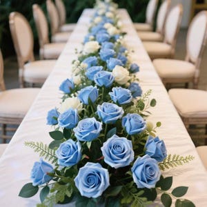 Blue Rose Floral Runner,Table Flower Garland,Wedding Flower Row,Wedding Reception,Wedding Arch arrangement Arch flowers,head table flowers