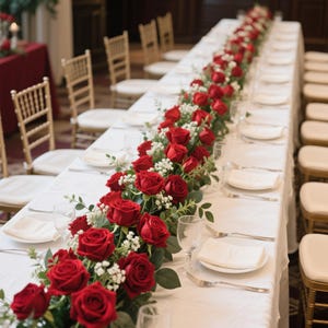 Babysbreath Red Rose Flower Runner,Wedding Flower Row,Table Centerpieces,Wedding Flower Garland,Wedding Party