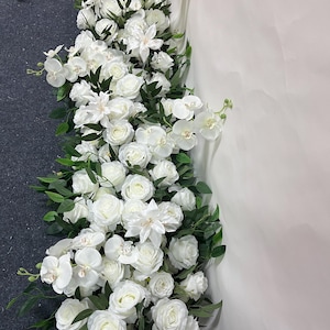 Greenery White Rose Floral Garland,Wedding Flower Arrangement,Floor Flower Centerpiece,Table Flower Runner,Wedding Flower Arch
