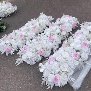 White Rose Flower Garland,Faux floral Flower Runner,Table Centerpieces,Wedding Flower Row,Bride Background Arrangemen Ceremony Aisle Flower