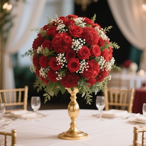 Baby&#39;s breath Red Rose Flower Ball,Wedding Centerpiece,Wedding Flower Arrrangement,Floral Ball Dinner Party Business Home Decor