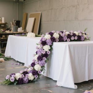Dark Light Purple Flower Runner,Table Flower Garland,Wedding Flower Row,Wedding Reception,Flower Arrrangement Wedding Decor,Party Event Home