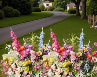 Pasillo de flores de primavera, flores de boda para suelo, flores de piso, arreglos florales para boda, decoración de iglesia, decoración de altar, decoración de despedida de soltera