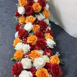 Orange Red Flower Floral Garland,Wedding Flower Arch,Wedding Aisle Flower,Flower Runner For Party Event Bridal Shower Centerpieces Decor