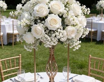 Baby's Breath White Rose Flower Ball,Romantic Wedding Flower Ball Centerpiece,Wedding Aisle Flowers