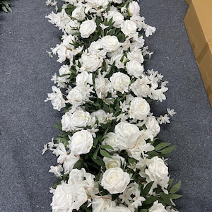 Eucalyptus White Cherry Blossoms Rose Floral Garland,Table Flower Runner,Flower Row,Wedding Arrangement,Flower Arch Decor,Party Decor